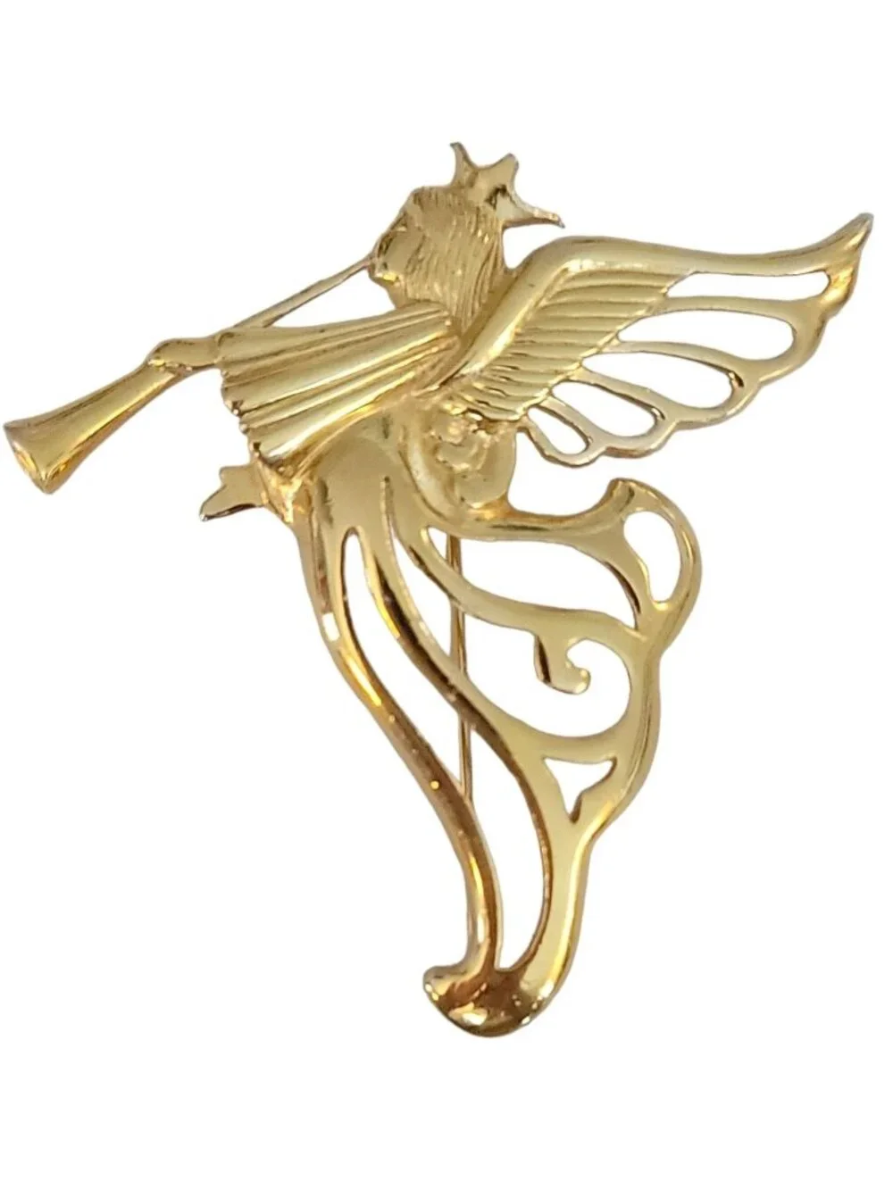 Givenchy Gold Tone Angel Blowing Horn Brooch Pin, Signed M456